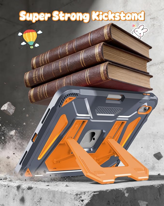 INFILAND Kids Case for iPad A16 11th Generation 11 Inch (2025) iPad 10th Generation 10.9 Inch (2022) Heavy Duty Rugged Shockproof Protective Cover with Dual-Support Folding Kickstand (Black)
