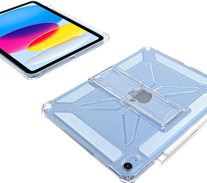 Dteck for Apple iPad 11 inch (A16 11th Gen) iPad 10.9 inch (10th Gen) Slim Clear Case with Kickstand Pencil Holder Reinforced Shockproof Corners Soft TPU Lightweight Protective Cover Transparent