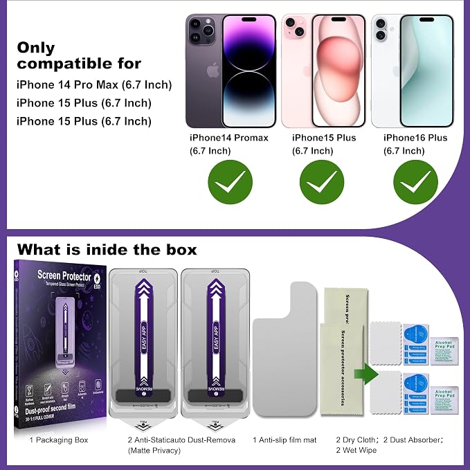 2-Pack Matte Privacy Screen Protector for iPhone 17 ProAnti-Glare &amp 25°Anti-SpyAnti-ReflectionAnti-FingerprintAuto Dust RemovalEasy Installation