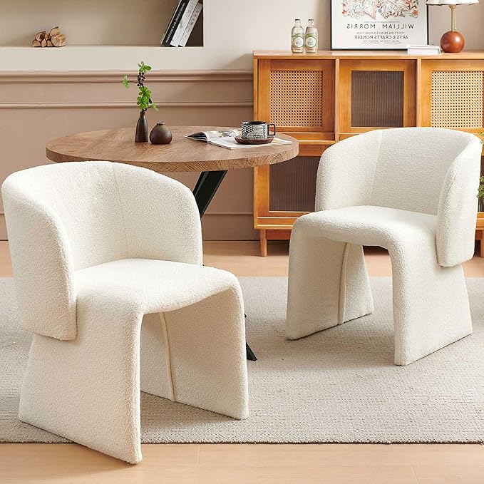 Barrel Dining Kitchen Chairs Set of 2, Modern Mid Century Living Room Chairs Upholstered Round Backrest Accent Side Chairs Comfortable for Dining Room, Cafe, Off White