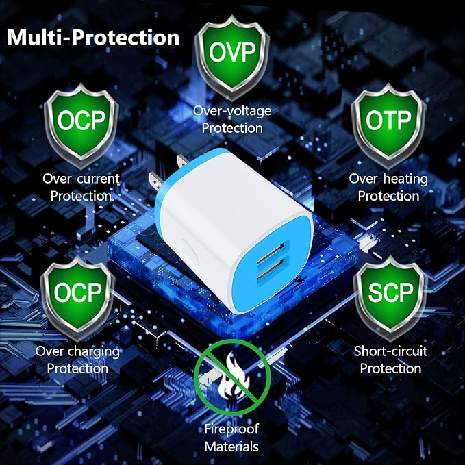 USB Charger Wall Plug iPhone Charging BoxAndHot 5Pack Home Travel 2.1Amp Dual Port Fast Wall Charger Quick Charging Block Cube Brick for iPhone 17 16e 16 15 14 13 12 Pro Max XR X 8SamsungAndroid