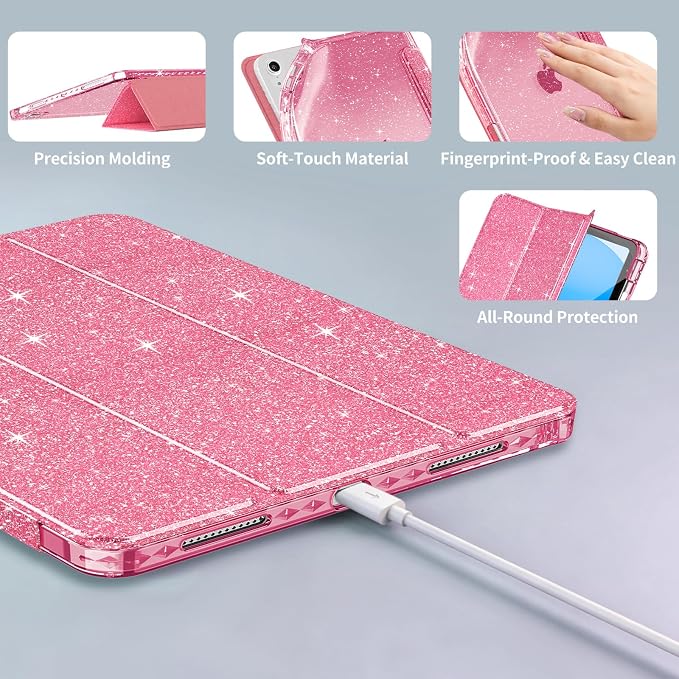 Case for iPad Air 11-inch (M4 2026/ M3 2025/ M2 2024)&amp 10.9-inch (5th/ 4th Gen) 2022/2020 Glittering Sparkly Slim Stand Cover with Clear Back Pencil Holder&amp Shockproof Protection (Black)