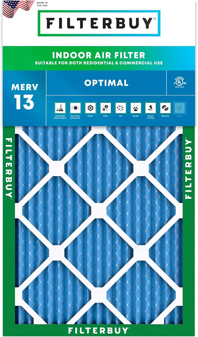 Filterbuy 10x20x1 Air Filter MERV 13 Optimal Smoke & Allergy Defense,