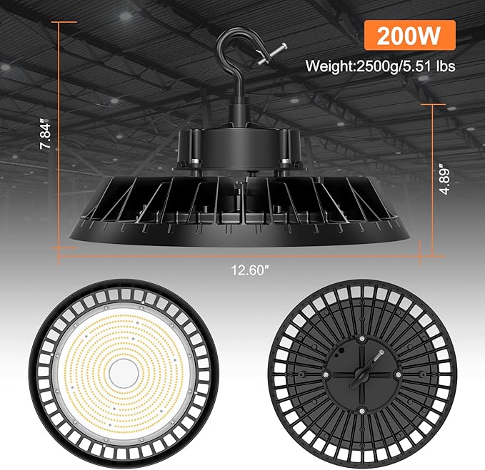 3Pack LED High Bay Lights, Super Bright 200W UFO High Bay LED Shop Lights, 30000LM 5000K, 0-10V Dimmable, 5' Cable Plug, IP65 Waterproof, ETL Listed Plug & Play Lighting for Gym Factory Warehouse