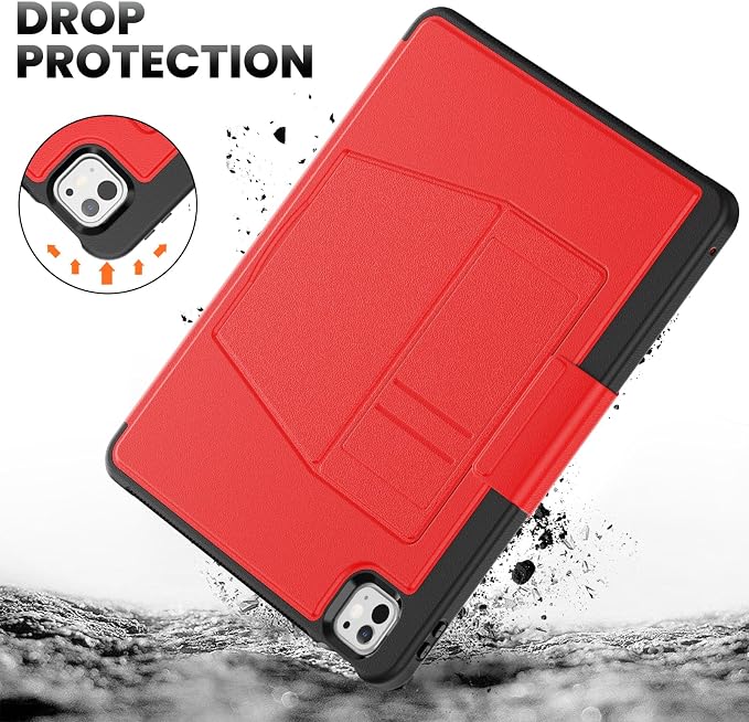 for iPad Pro 11 inch Protective Case M5 2025/M4 2024: Heavy Duty Shockproof Case with Pencil Holder - 360°Rotating Handle/Stand - Screen Protector - Shoulder Strap Black/Sky Blue