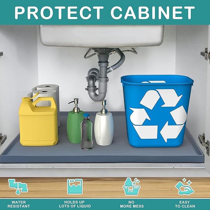 URMONA Waterproof Silicone Under Sink Mat 19'' x 12'' Shelf Liner for Kitchen and Bathroom, Cabinet and Counter Protector, Storage and Organizers, Litter Mat, Pet Cat Puppy Essentials(Navy)
