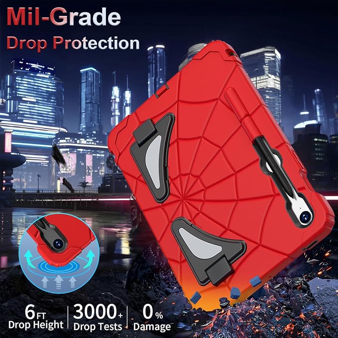 Case for Samsung Tab A7 Lite 8.7 inch 2021 Release SM-T220/T225/T227u Shockproof Cute Kids Silicone Protective Cover for Galaxy Tab A7 Lite 8.7 inch with Kickstand Shoulder Strap Red+Black