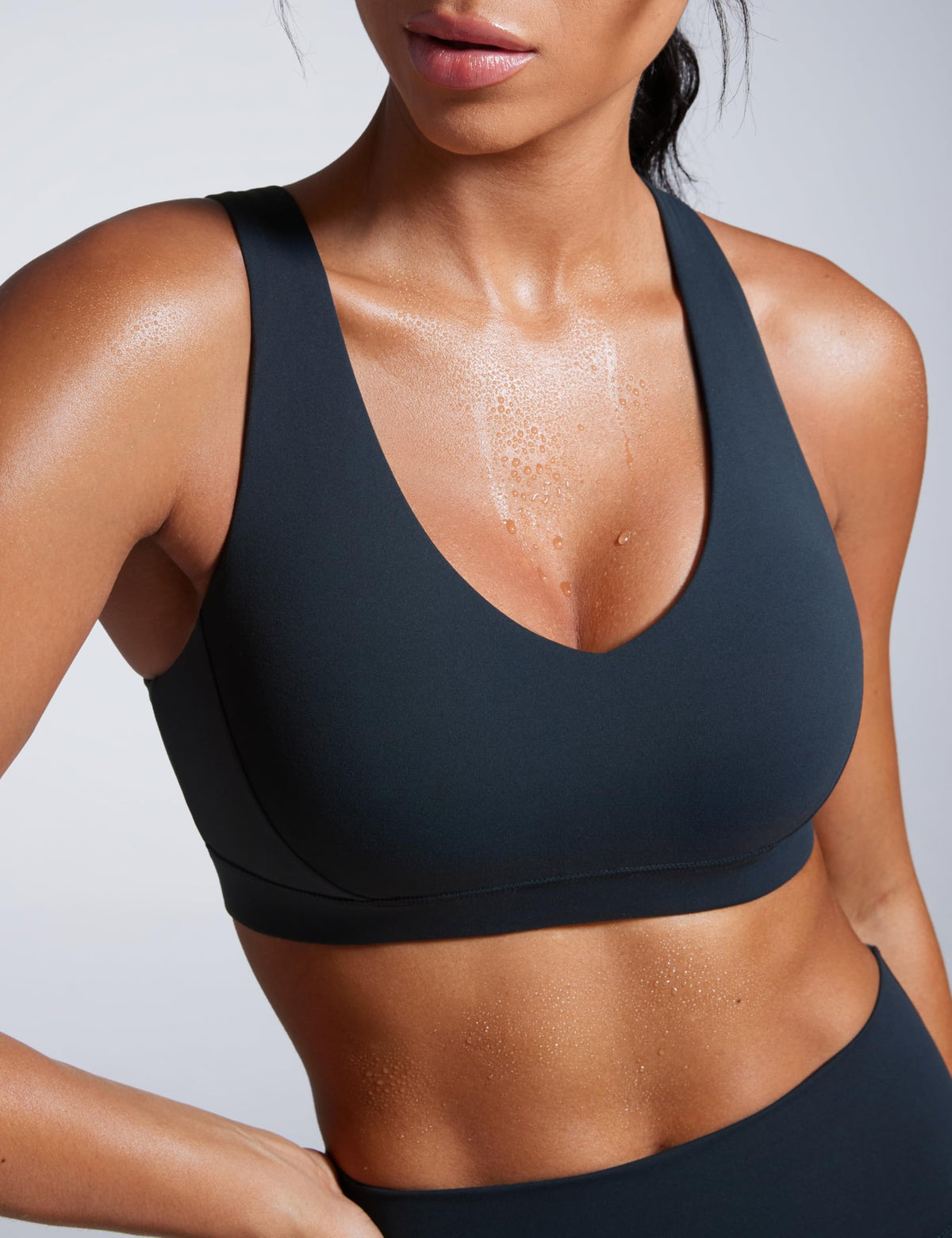 CRZ YOGA Butterbreeze Criss Cross Back Sports Bras for Women - V Neck Adjustable Straps Padded Workout Training Crop Top True Navy Small