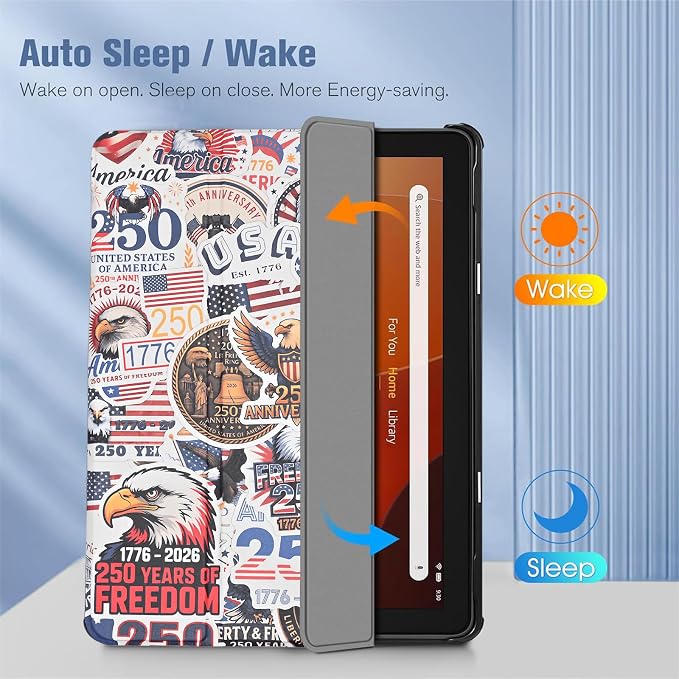 Case for Fire HD 10 Tablet (13th Generation 2023 Release) - America 250 Merchandise Lightweight PU Leather Hard Shell Stand Cover with Auto Wake/Sleep