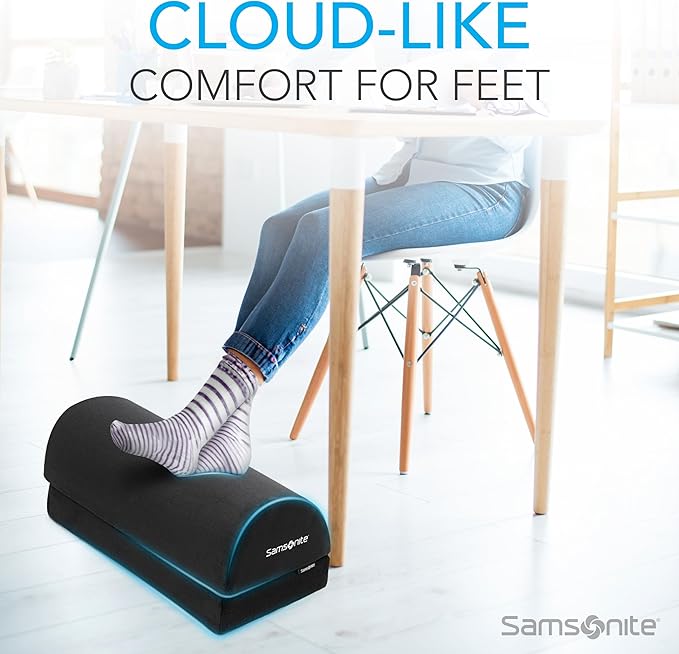 Samsonite Ergonomic Foot Rest, Adjustable Memory Foam Foot Stool for Under Desk at Work, Office Desk Accessories for Long Sessions and RelaxingComfort