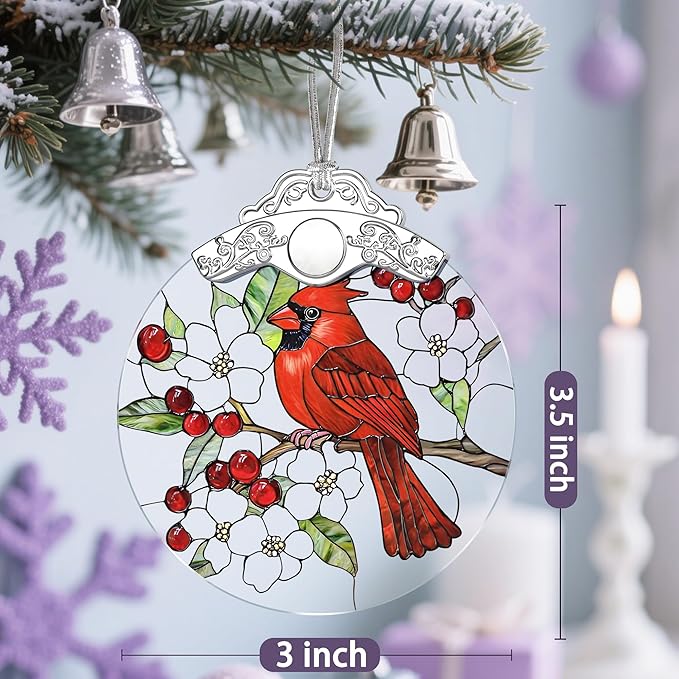 Cardinal Christmas Decorations - Stained Glass Ornament | Christmas Ornaments for Tree | Holiday Ornament | Red Bird Decor – Cardinal Memorial Gifts | Bird Lover Gifts | Gift Ideas & Xmas Gift