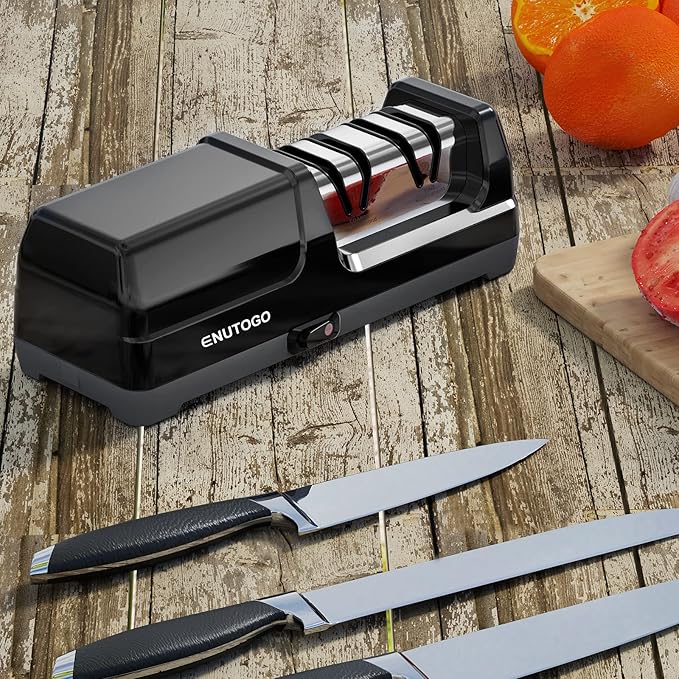 Enutogo Knife Sharpener, Professional 2-Stages Eleltric Knife Sharpeners with Diamond Abrasives for 20-Degree Straight Edge, Knife Sharpener for Kitchen Knives with Sharpening and Polishing