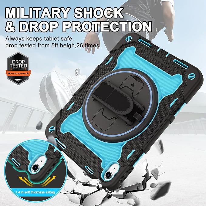 for iPad 9th 8th 7th Gen Case 10.2 inch with Screen Protector | 360° Rotating Kickstand Hand Strap Shoulder Strap Heavy Duty Military Grade - Kids Friendly
