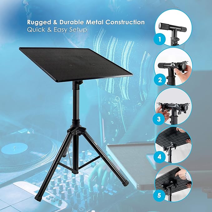 Pyle Portable Dual Laptop Stand with Adjustable Height & Anti-Slip Prongs for DJ Equipment (PLPTS38) + Universal Laptop Device Stand (PLPTS3)
