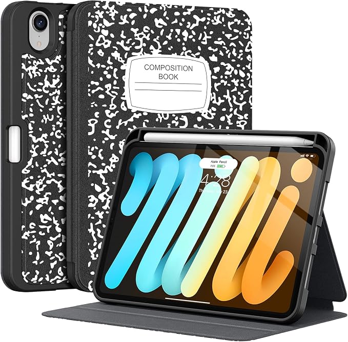Case for iPad mini 7 (A17 Pro) 2024/Mini 6 2021 8.3-Book Black | Slim Lightweight Folio Stand Case Auto Wake/Sleep Soft TPU Back Cover with Pencil Holder for iPad mini 7th/6th Generation