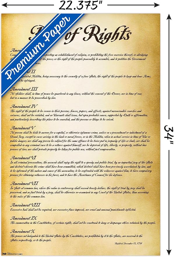 Trends International The United States of America - Bill of Rights Wall Poster, 22.375" x 34", Premium Unframed Version