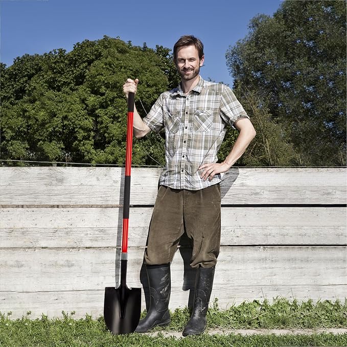 VNIMTI Heavy Duty Gardening Shovel, 56 Inch Round Blade with Fiberglass Handle (Red)