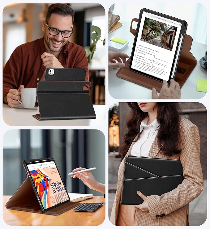 DTTO for iPad Pro 13 Inch Case M5 / M4 (2025/2024) Brown | 360 Degree Rotating Premium Faux Leather Folio Stand Cover with Pencil Holder Auto Sleep/Wake Multiple Angles
