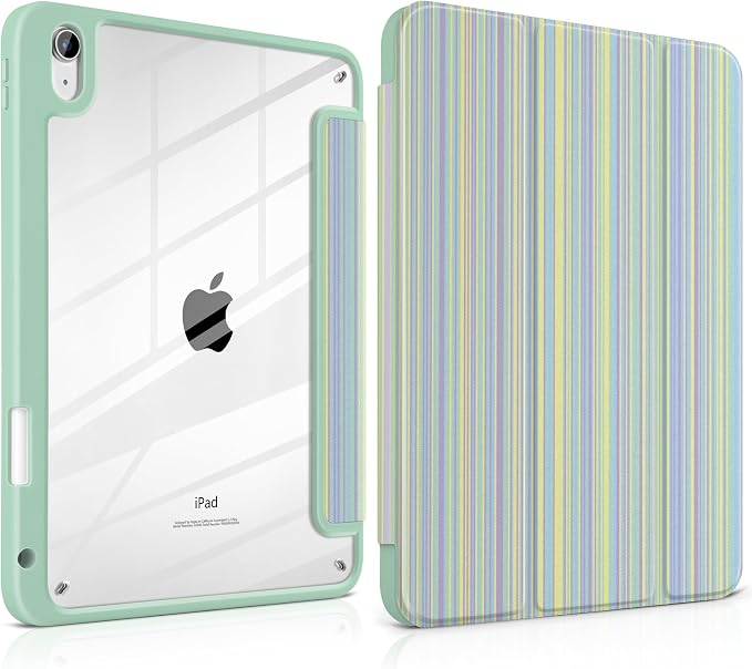 Case for iPad (A16) 11th Generation 11 inch 2025 /iPad 10th Gen 10.9 2022 - Aesthetic Cute Preppy Design Trifold Cover with Soft TPU Bumper Clear Back Auto Sleep/Wake Waves