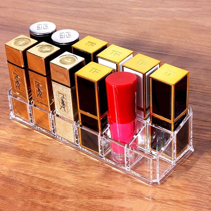 Lipstick Holder 12 Spaces Lipgloss Organizer , 2 Rows - Nail Polish Organizer Makeup Holder & Cosmetics Storage Display