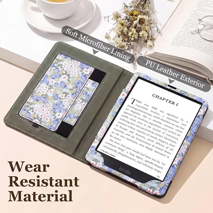 Fancity Case for Kindle Paperwhite 7/6.8 12th/11th Generation 2025 2024 | PU Leather Case with Auto Wake/Sleep Hand Strap for Kindle Paperwhite/Colorsoft Signature Edition 2021 Monet's Garden