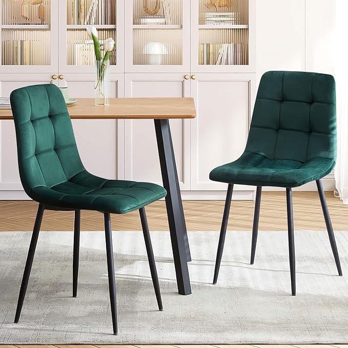 Velvet Dining Chairs Set of 4 - Green Dining Room Chairs with Metal Legs Ideal for Kitchen, Dining Room - Kitchen Chairs Set for 4