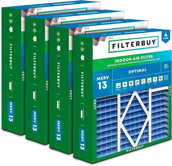 Filterbuy 19x20x5 Air Filter MERV 13 Optimal Smoke & Allergy Defense, Pleated