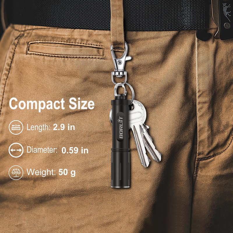 BORUIT RJ11 Small Keychain Flashlight, Mini Compack EDC Flashlights AAA Battery Powered, Single Model Lightweight Pocket Led Light for Home Travel Emergency Walking