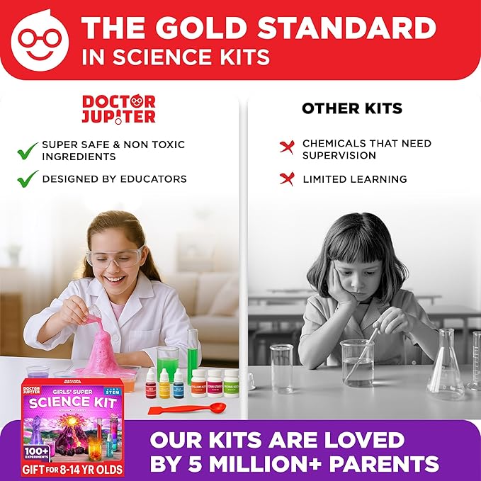 Doctor Jupiter Girls' Super Science Kit for Ages 8-12 Ideas for Girls 8,9,10+ Years Old | Chemistry Set, STEM Toy Kit with 100+ Experiments | Learning & Educational Projects