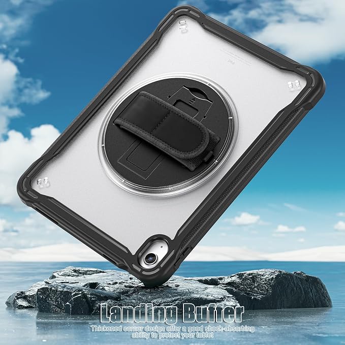 Case for iPad (A16) 11th/10th Generation 2025/2022 11/10.9 inch Rugged Shockproof Protective Cover with Screen Protector 360° Rotating Hand Strap&ampStand Pencil Holder Black