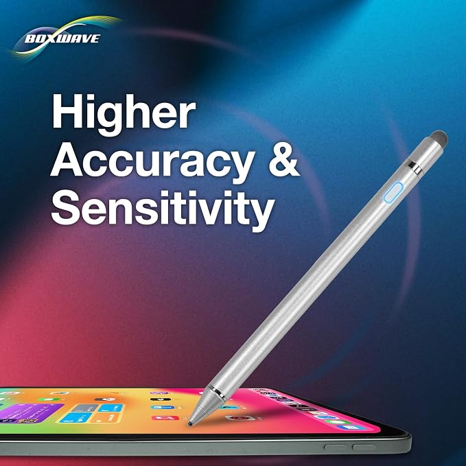 BoxWave Stylus Pen Compatible with Oukitel Tablet RT2 Orange (10 in) - AccuPoint Active Stylus Electronic Stylus with Ultra Fine Tip - Metallic Silver