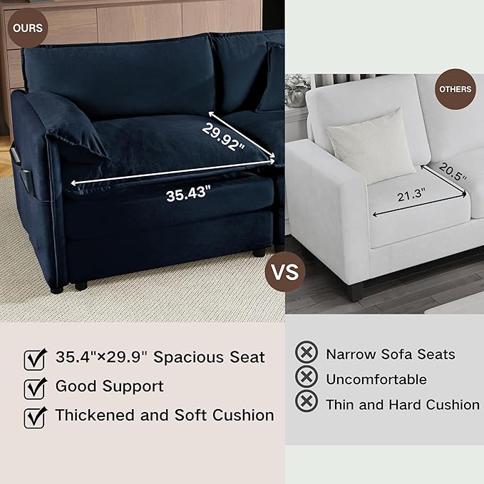 Chenille Sofa Set for Living Room, 2 Pieces Modern Deep Seat Oversized 3-Seater Cloud Couch for Bedroom, Office, Apartment, Furniture Set (Blue, 2+2)