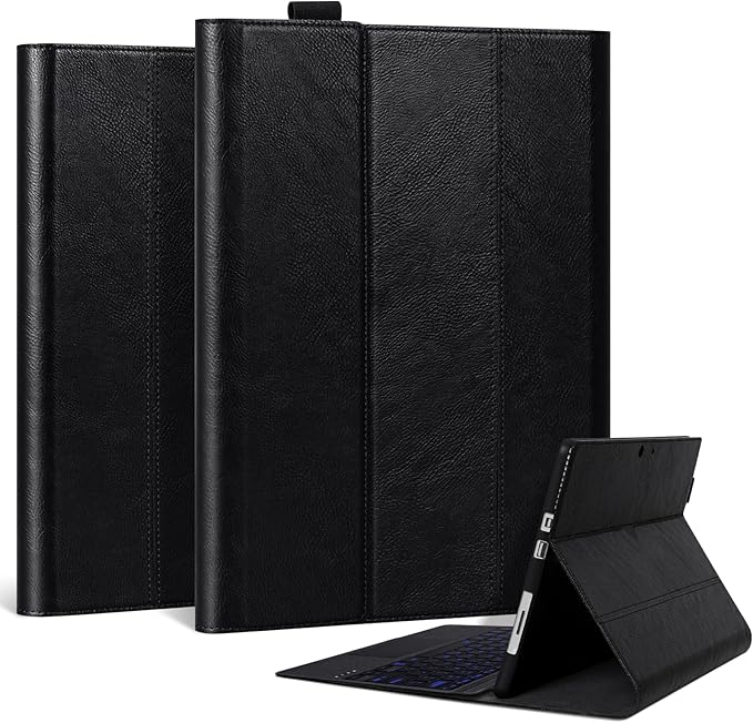 Leather Case for Microsoft Surface Pro 7+/7/6/5/4 12.3 Tablet Case | Premium Leather Folio Cover with Type Cover Keyboard &amp Stylus Pen HolderMagnetic Closure Protective CaseClassic Black