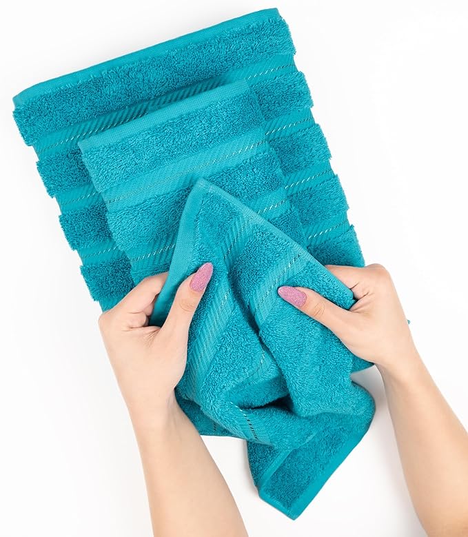 American Soft Linen Luxury 4 Piece Bath Towel Set, 600 GSM 100% Cotton Turkish Bath Towels for Bathroom, 27x54 in Extra Large Bathroom Shower Towels, Aqua Blue