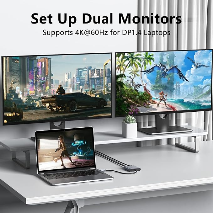 USB-C to Dual 4K DisplayPort Splitter Adapter, USB Type C to Displayport Dual Monitor Converter 4K 60HZ, USB C Displayport Hub Compatible for Dell XPS 13 15,Lenovo Yoga,Sumsung Chromebook,HP etc
