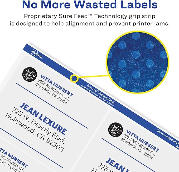 Avery Printable Shipping Labels with Sure Feed, 3-1/3" x 4", Matte Clear, 300 Blank Mailing Labels (5664)