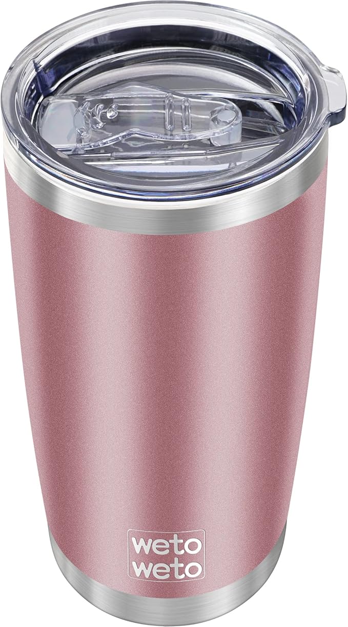 WETOWETO 20oz Insulated Stainless Steel Tumbler, Double Wall Vacuum Travel Coffee Mug, Powder Coated Tumbler Cup (Rose Gold,1)