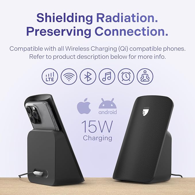 Elvy Fast Qi Wireless Charger for Cell Phones - Designed with EMF Management Technology for Enhanced Charging Advanced Environmental Shielding (Black)