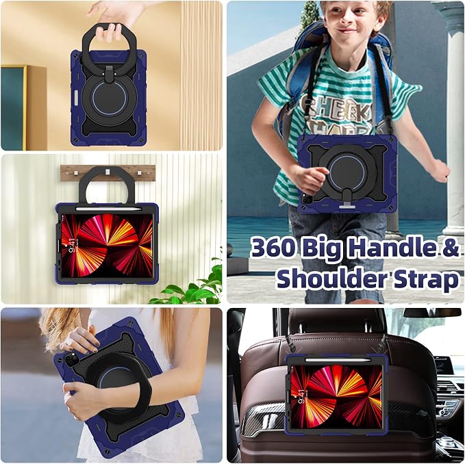 ROISKIN for iPad Pro 11 inch Case (M5/M4 (2025/2024)) Pro 11'' 6th/5th Gen -with HD Screen Protector 360 Kickstand/Handle Shoulder Strap Pen Holder Heavy Duty Military Grade - Kids Friendly