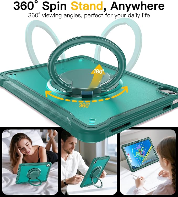 BRAECN for iPad (A16) 11th/10th Generation Case 11 inch 2025/10.9'' 2022 Handle Protective Cover 360 Rotating Ring Stand Shockproof Dropproof Case for Kids Kickstand &amp Pencil Holder &amp Shoulde