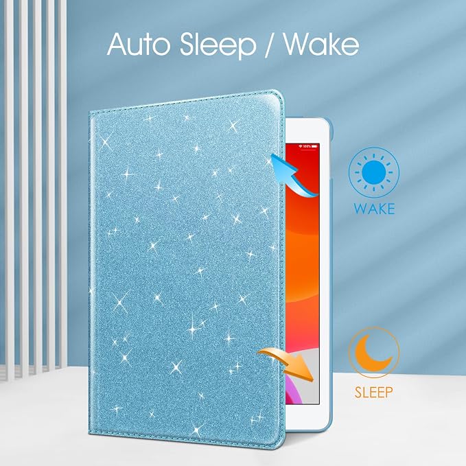 Fintie 360° Rotating Case for iPad 9th / 8th / 7th Generation 10.2 Inch | Swivel Stand Portrait &amp Landscape Viewing Shockproof Cover with Pencil Holder Auto Wake/Sleep Aqua Wave