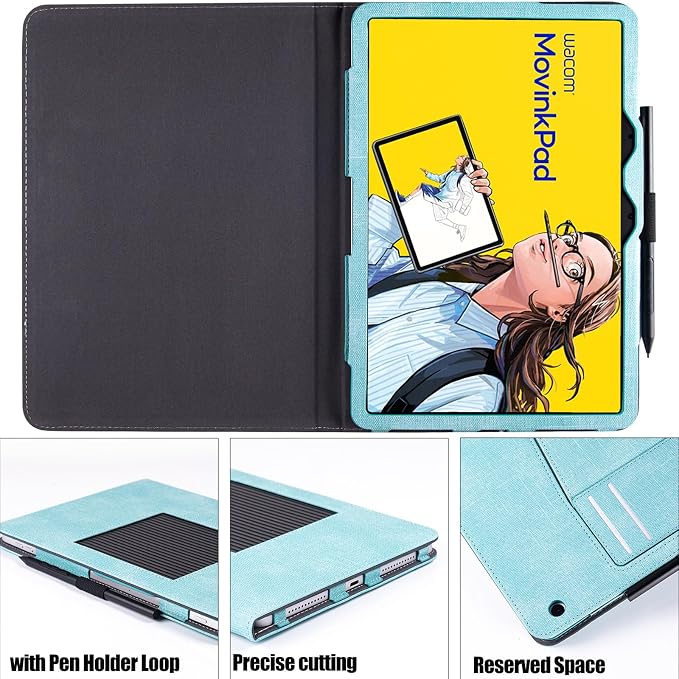 Case for Wacom MovinkPad 11 TabletDark Blue | Multiple-Angles Viewing StandPremium PU Leather Protective Cover with Pen Holder Loop