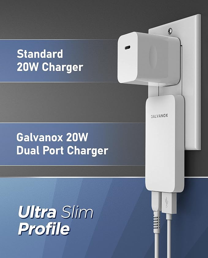 USB-C Flat Wall Chargers (2-Pack) Ultra Slim Fast Charging Multi-Port Power Adapters for iPhone and Android/Samsung Phones 20W Outlet Plug (USB Type-C/USB-A) Black
