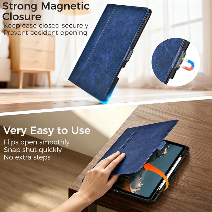 for iPad Air 13 Inch Case M4/M3/M2 (2026/2025/2024) Black | Slim LightweightPremium Vegan Leather CoverPencil HolderAuto Sleep/WakeMulti Viewing AngleTyping AngleMagnetic Clasp
