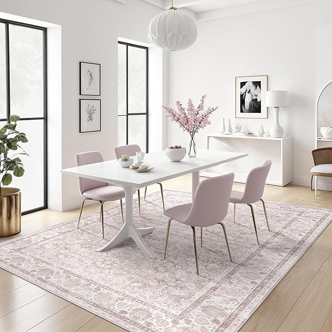 Light Pink 6x9 Rugs for Bedroom Nursery Rug Vintage Aesthetic Cute Boho Floral Washable Area Rug Indoor Carpet for Kids Room Playroom Living Room