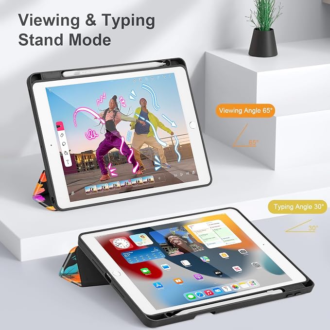 Tuiklol for iPad 10.2 inch 9th / 8th / 7th Gen 2021 2020 2019 Release Case | Built in Pencil Holder - TPU Protection Trifold Stand Stand Clear Back Tablet Cover With Auto Wake/Sleep Blue berries