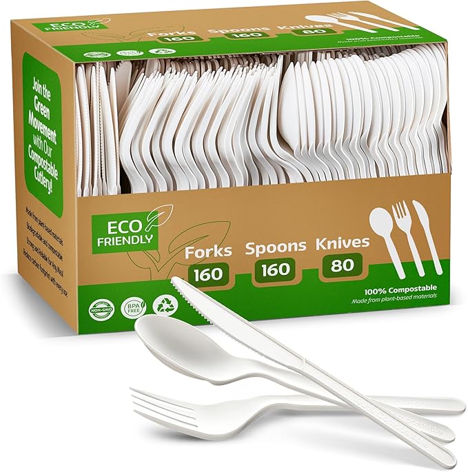 Elegant Disposables 100% Compostable PLA Combo Cutlery Set 400 Pcs