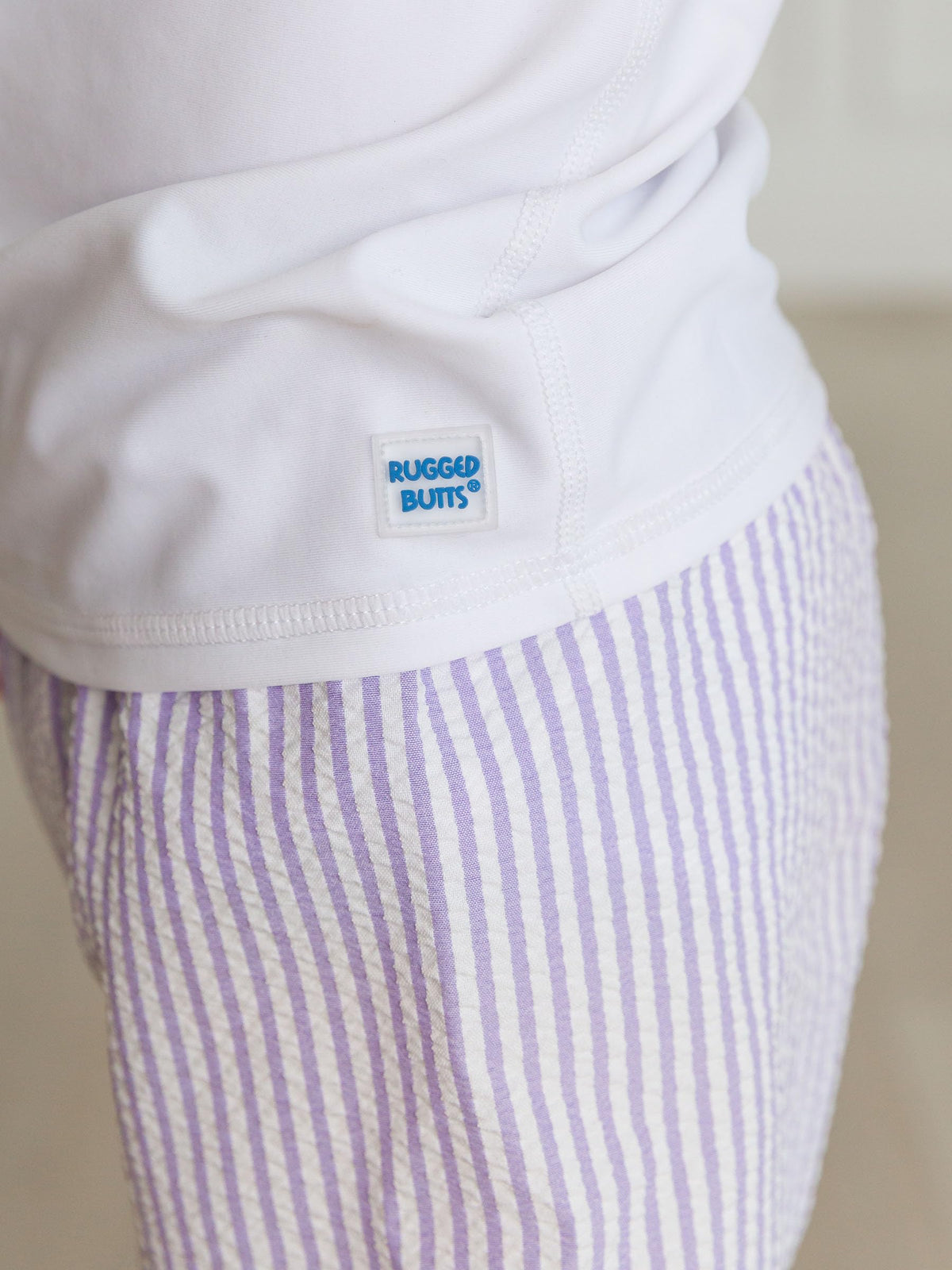 RUGGEDBUTTS Boys UPF50+ Sun Protection Seersucker Swim Trunks - Lavender Seersucker, 7