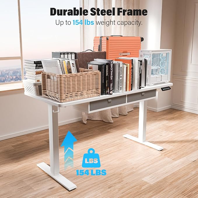 Electric Standing Desk with 4 Drawers 40''x 24'' Small Adjustable Height Sit to Stand Up Desk with Storage Shelf, C-Clamp Mount Compatible Black Home Office Desks Computer Desk Ergonomic Workstation