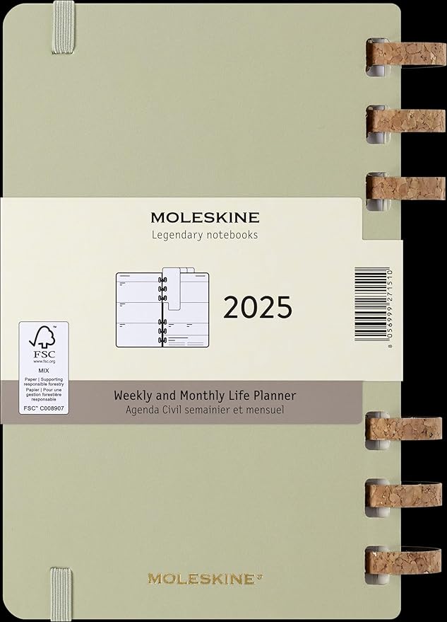 Moleskine Spiral 12 Month 2025 Solar Year Planner, Hard Cover, Large (5" x 8.25"), Kiwi, 200 pages